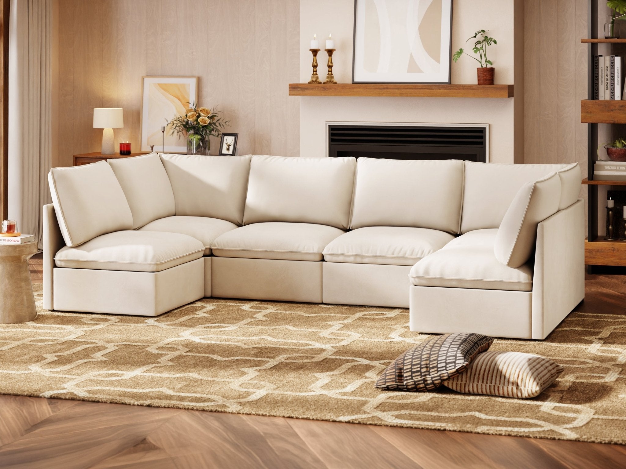SOMA Origins I oat beige U-shaped modular sofa styled in a cozy living room