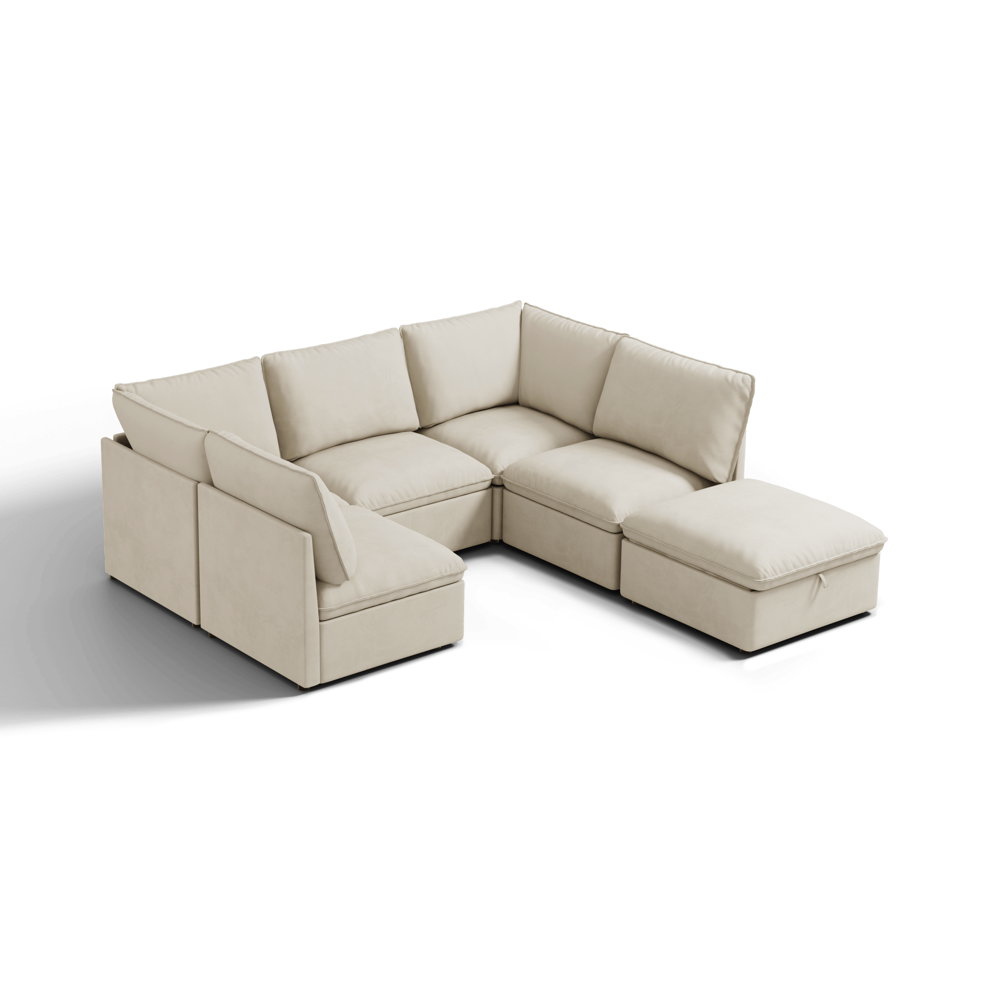 SOMA Origins I oat beige 6 seat modular sleeper sofa with chaise ottoman layout