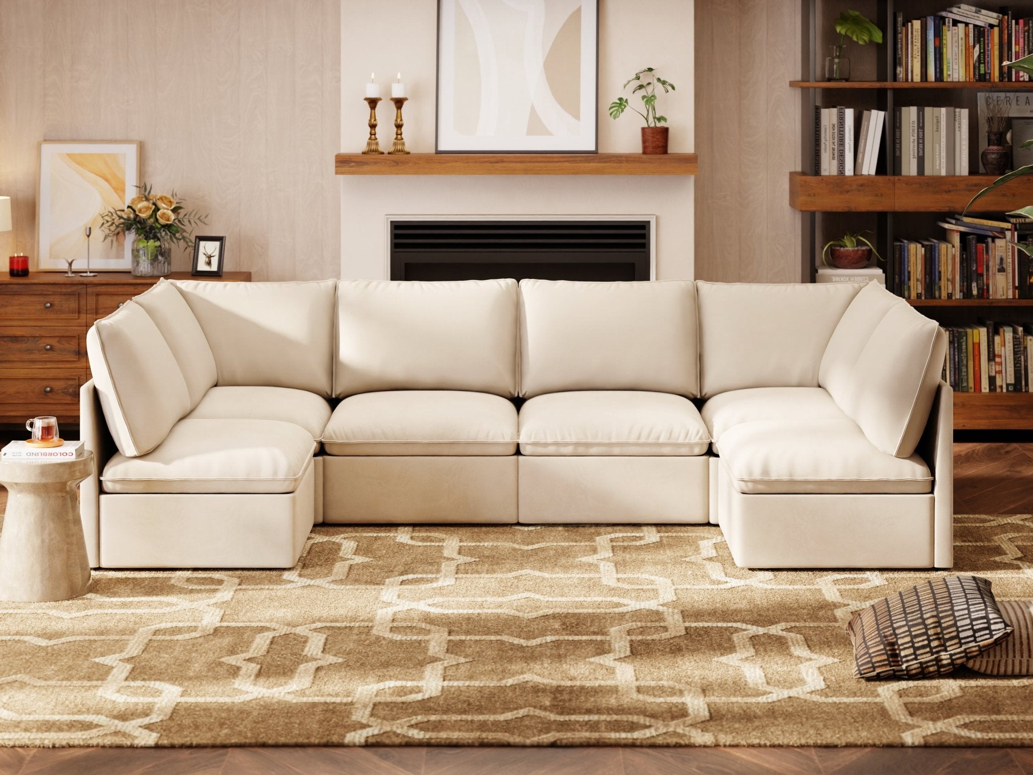 SOMA Origins I oat beige 6 seat U-shaped sectional sofa with plush back cushions