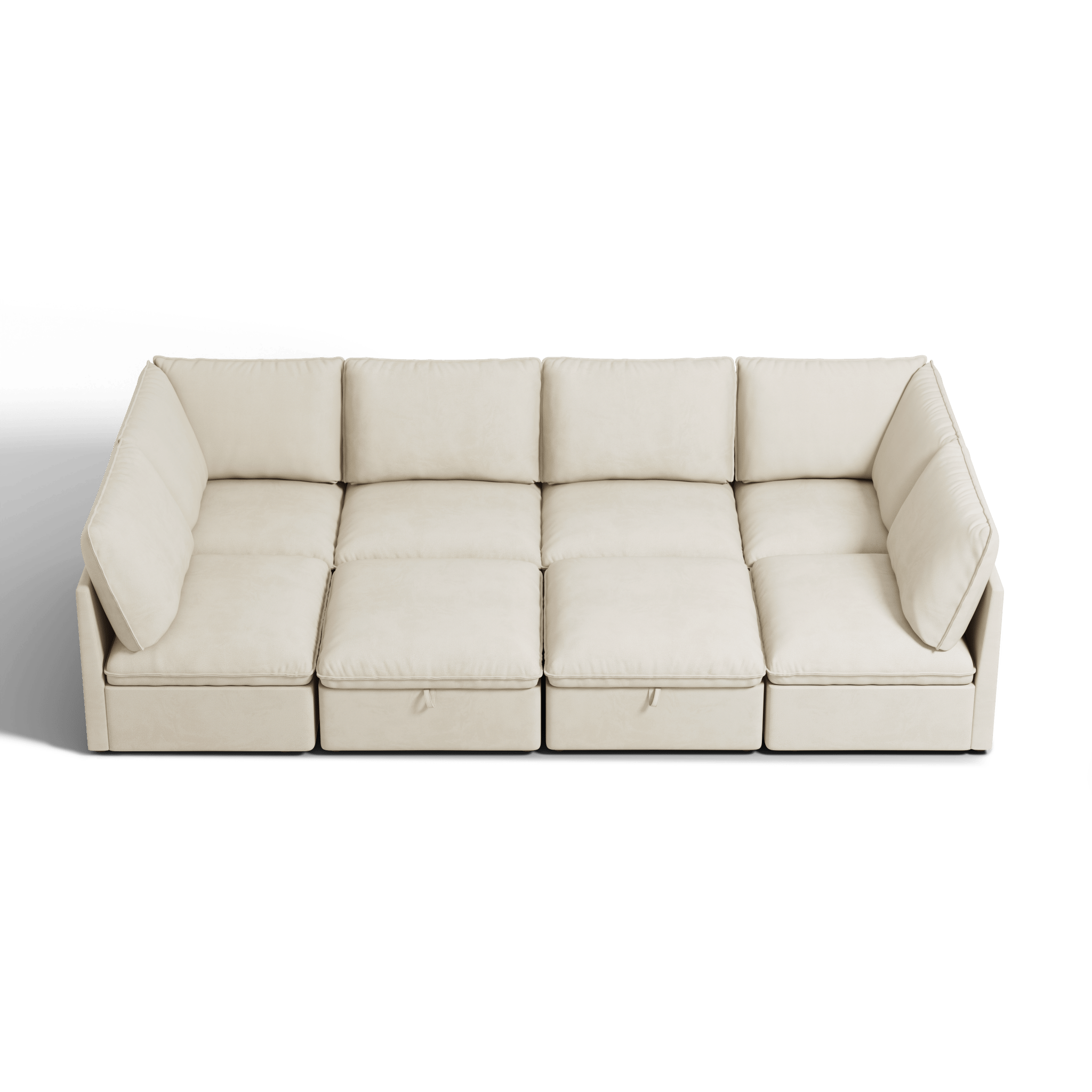 SOMA Origins I oat beige modular sleeper sofa layout with deep seating and ottomans