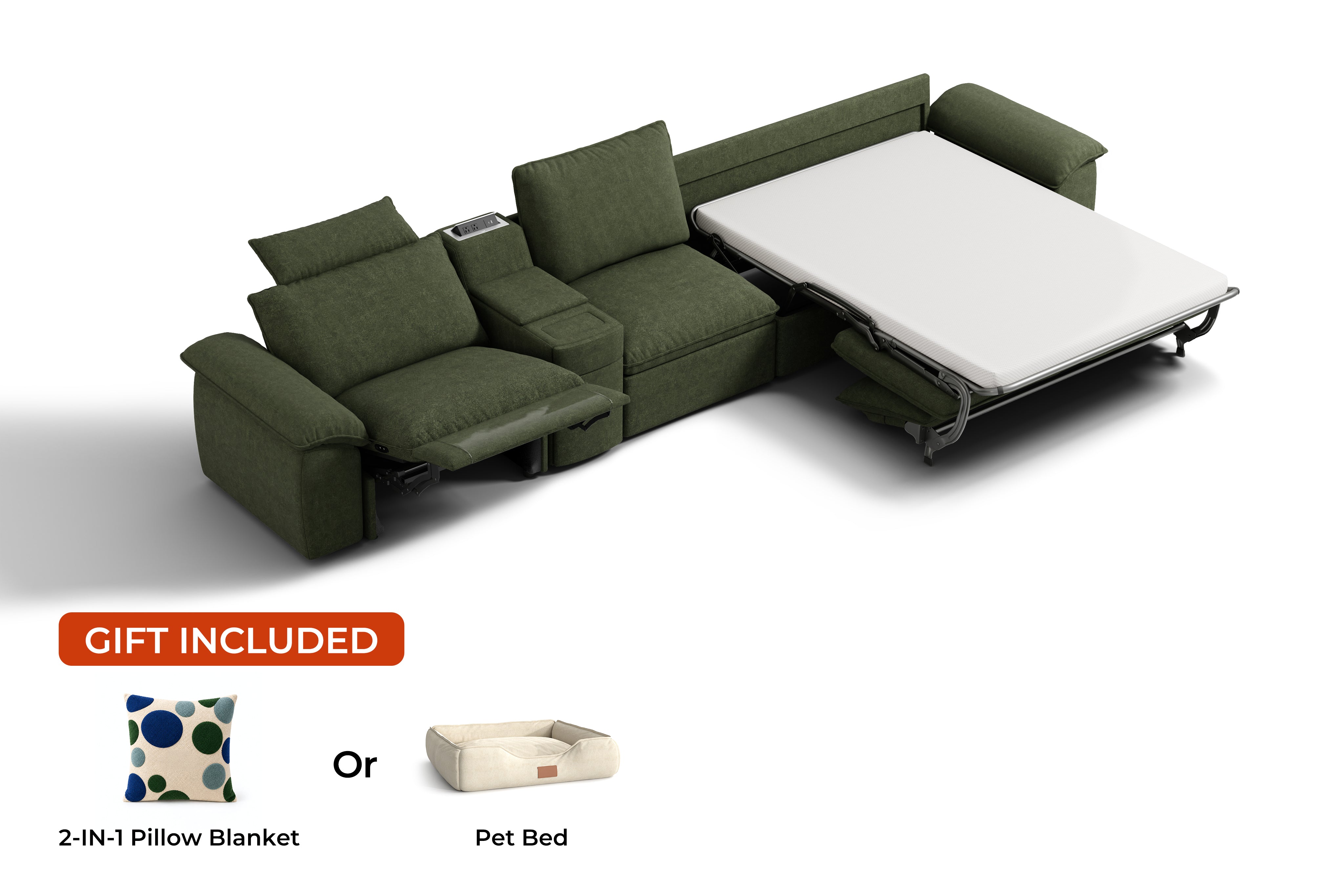 SOMA Oasis II 4 Seat L-shaped Versatile Recliner, with Hidden One-pull Sofa Bed | Nap Armrests