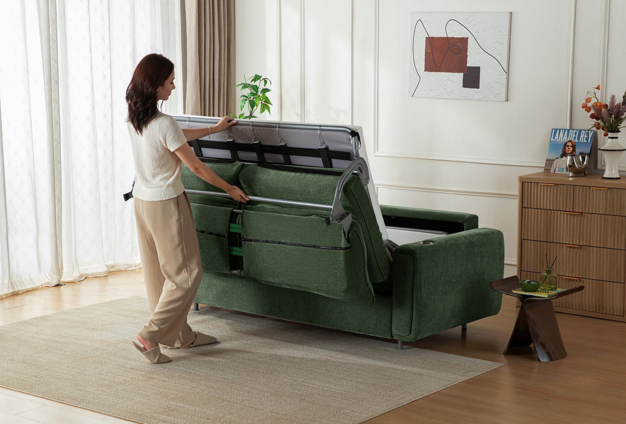 LUMI 2 - in - 1 Queen Sleeper Sofa with One - Pull Bed, USB Charging & RGB