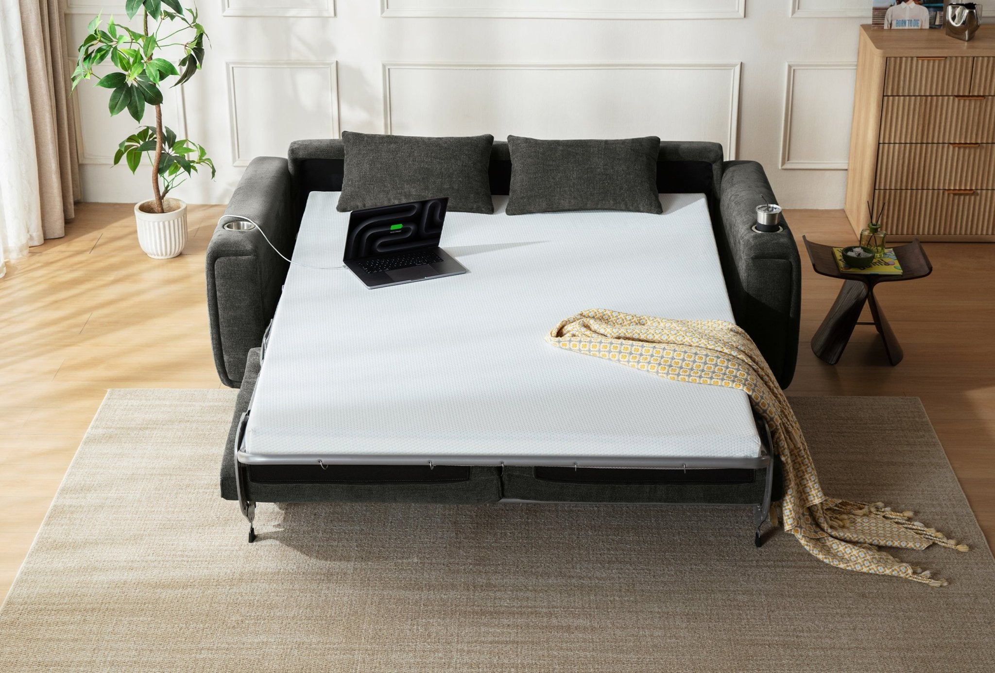 LUMI 2 - in - 1 Queen Sleeper Sofa with One - Pull Bed, USB Charging & RGB