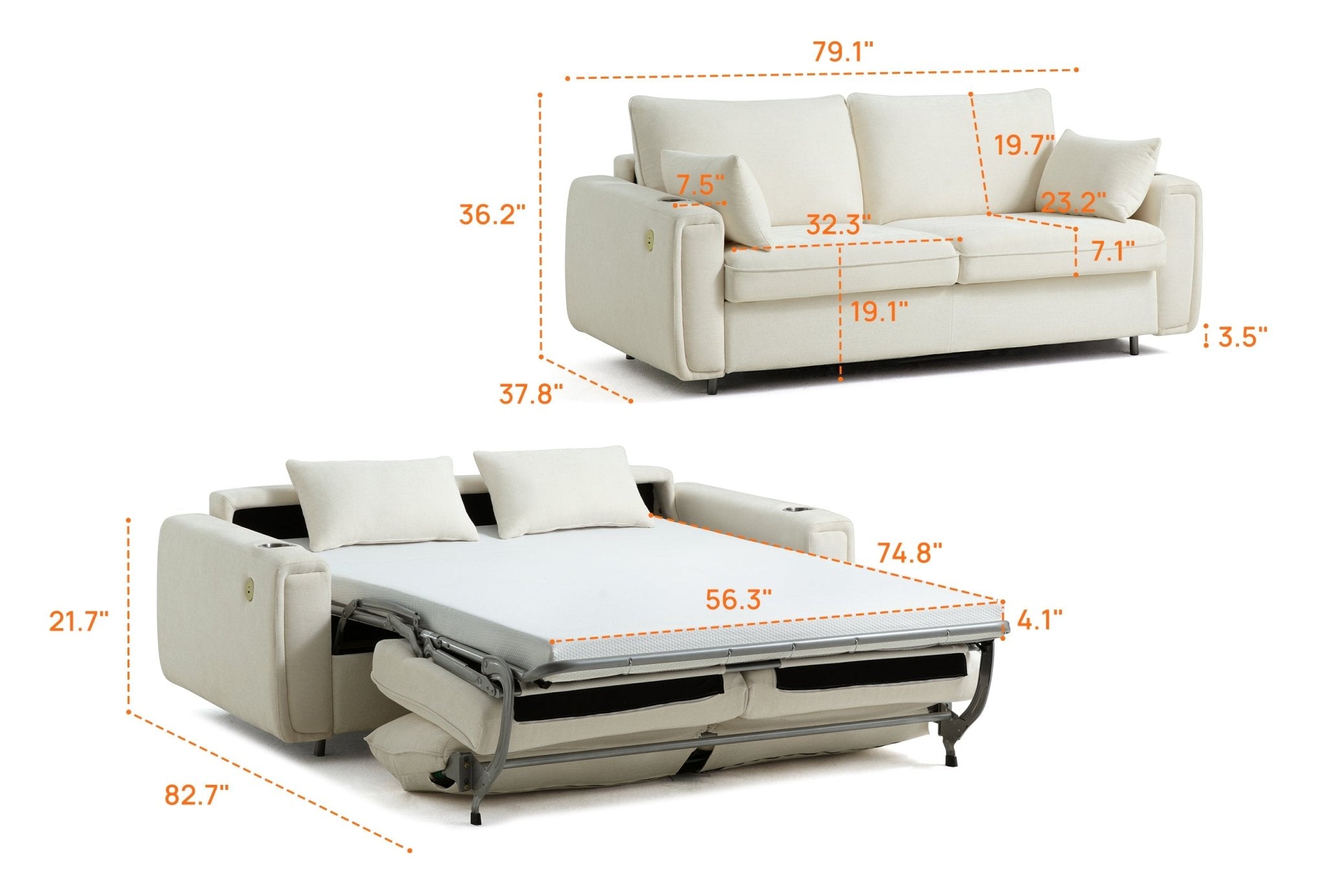 LUMI 2 - in - 1 Queen Sleeper Sofa with One - Pull Bed, USB Charging & RGB