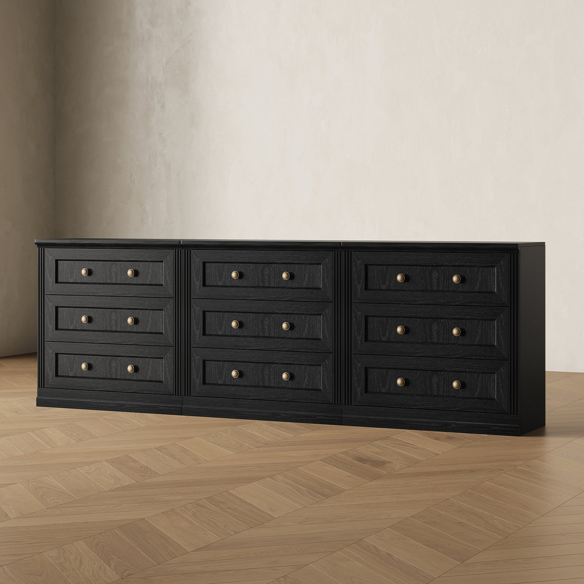 MONOS 3-piece base cabinet set in Black, angled view