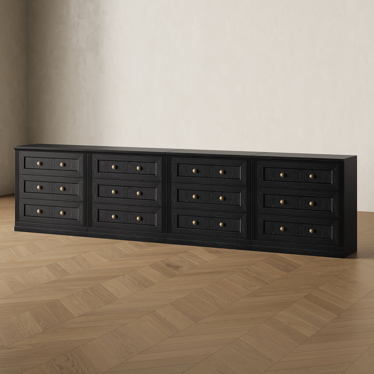 MONOS 4-piece base cabinet set in Black, angled view