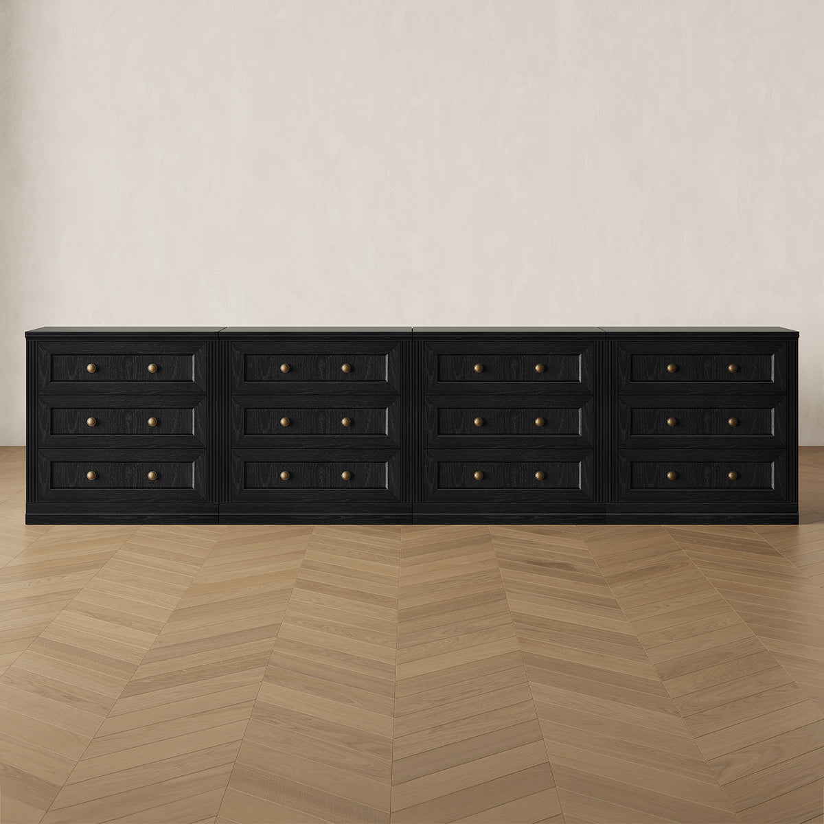 MONOS 4-piece base cabinet set in Black, front view
