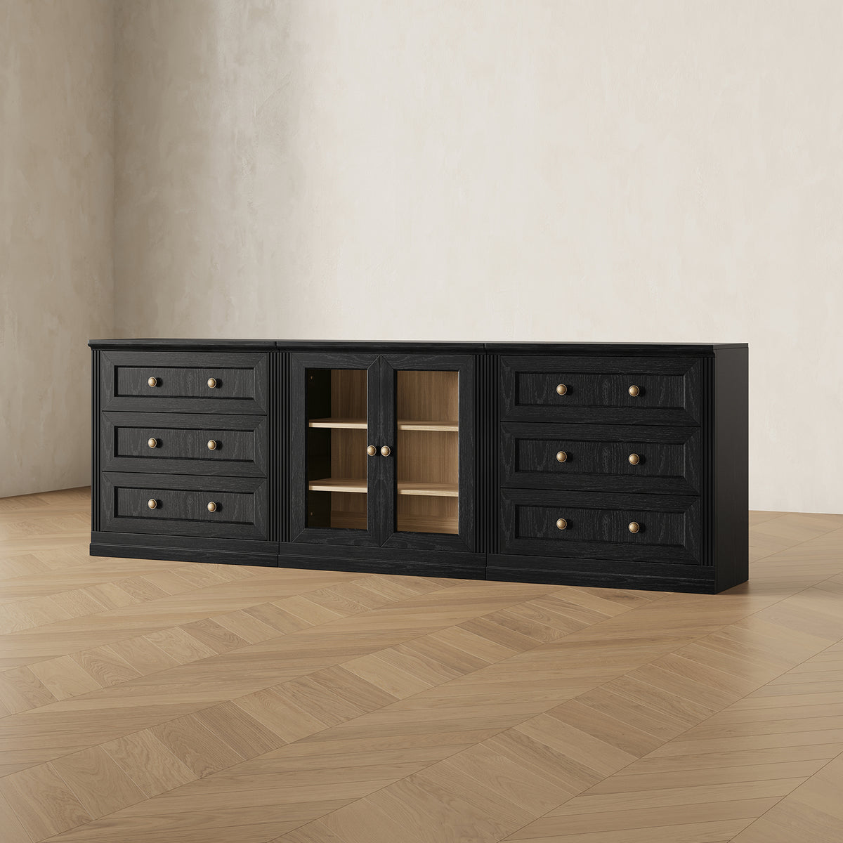 MONOS 3-piece base cabinet set in Black, angled view
