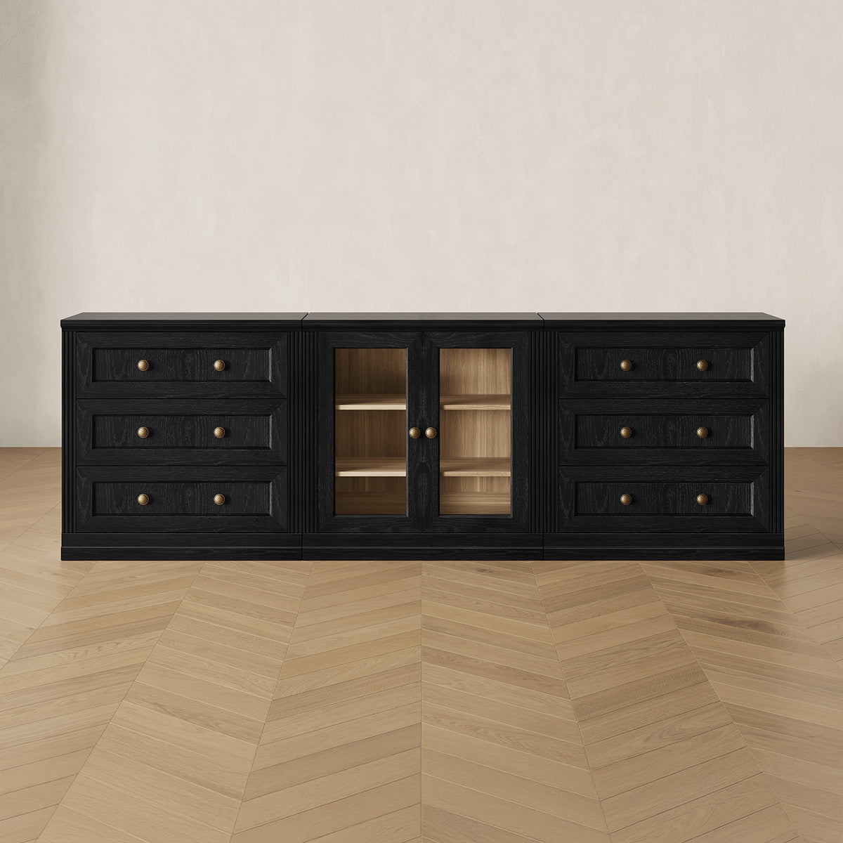 MONOS 3-piece base cabinet set in Black, front view