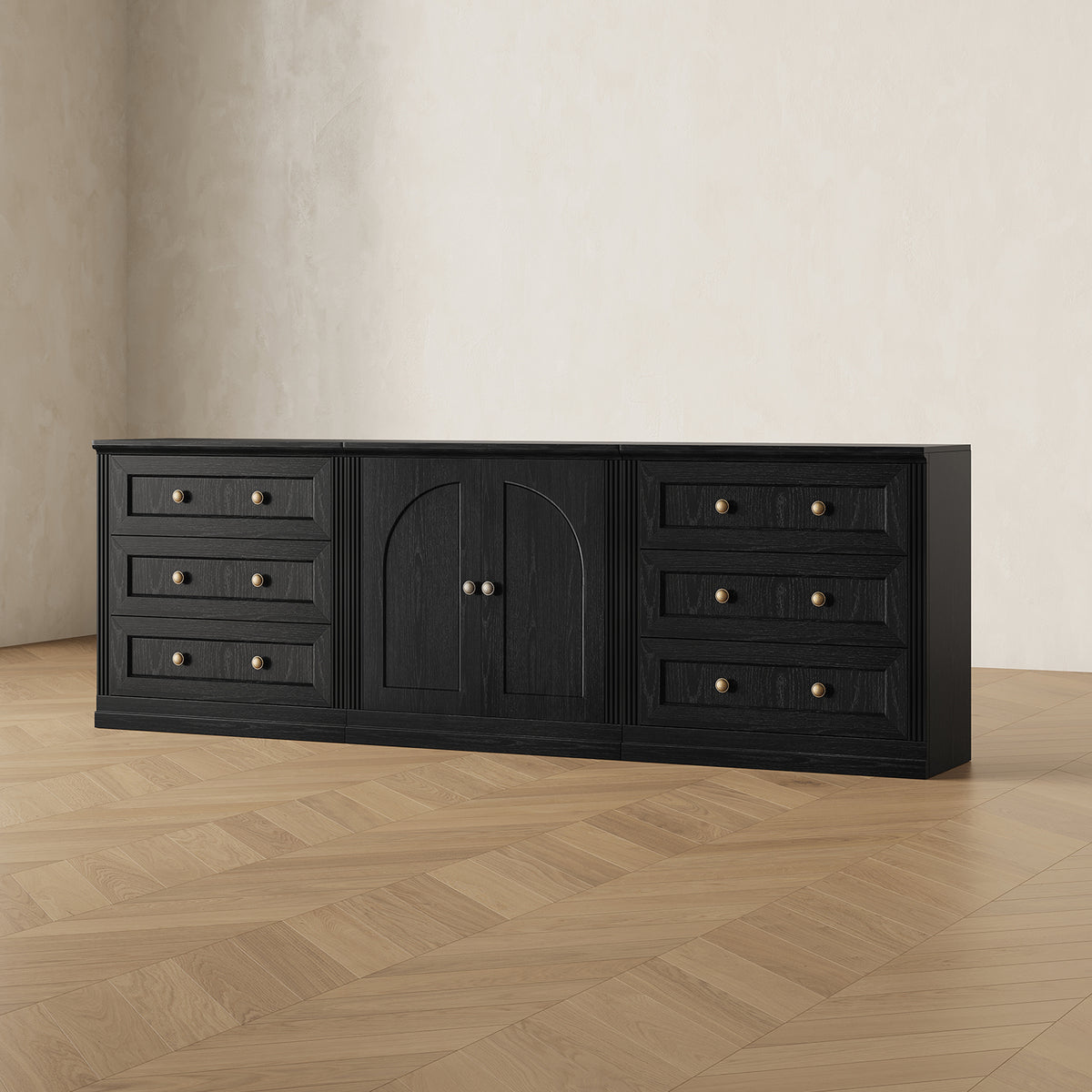 MONOS 3-piece base cabinet set in Black, angled view