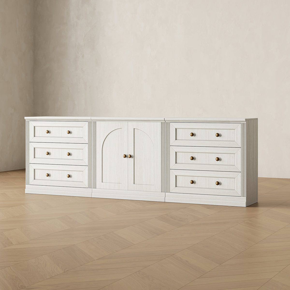 MONOS 3-piece base cabinet set in White, angled view