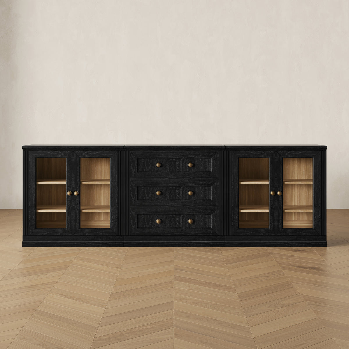 MONOS 3-Piece Modular Base Cabinet Set – Display + Drawer + Display