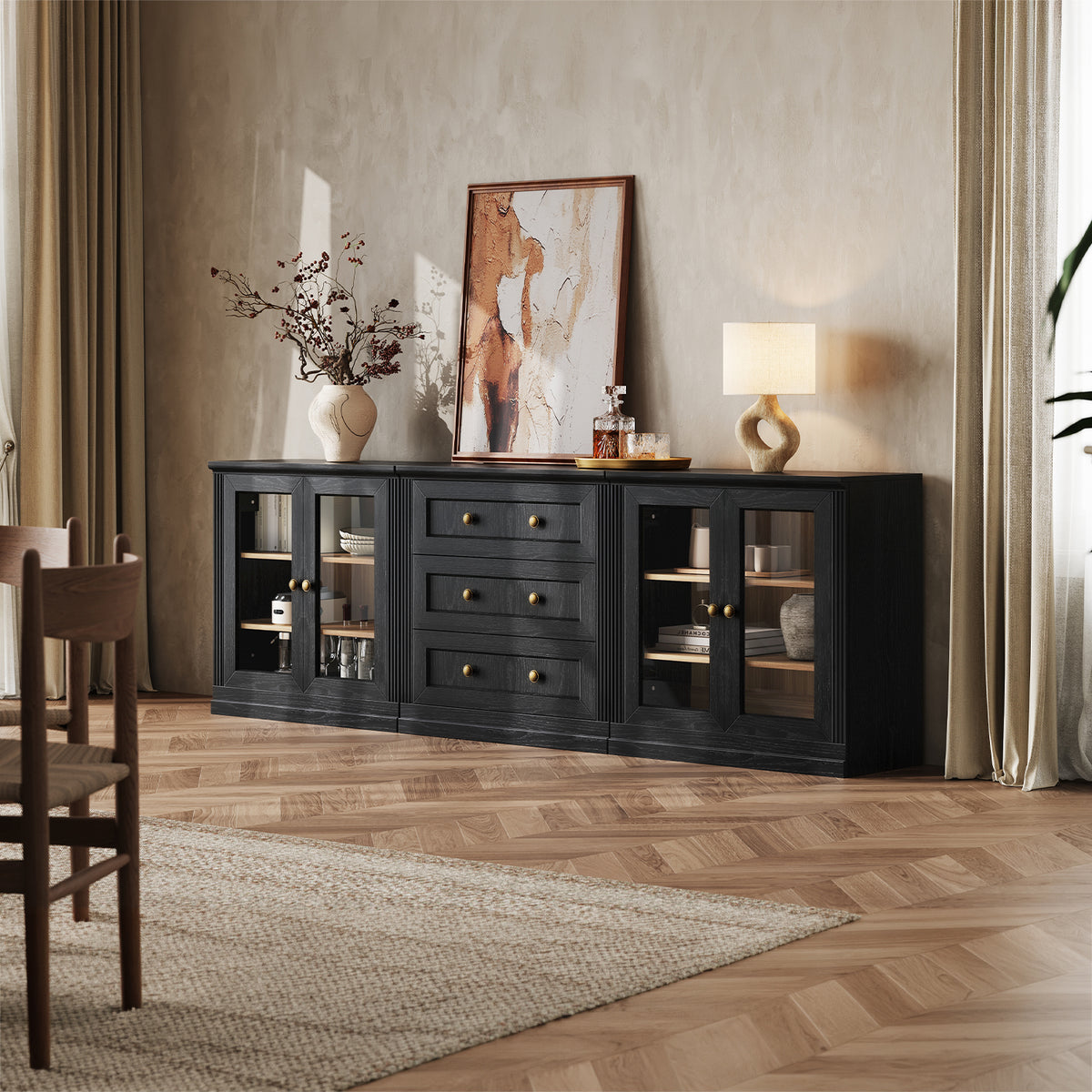 MONOS 3-Piece Modular Base Cabinet Set – Display + Drawer + Display