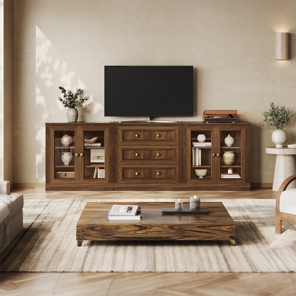 MONOS 3-Piece Modular Base Cabinet Set – Display + Drawer + Display
