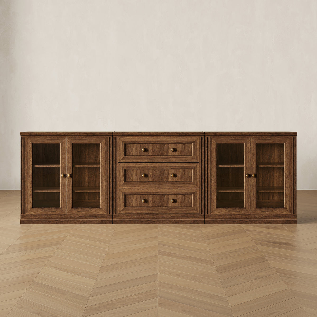 MONOS 3-Piece Modular Base Cabinet Set – Display + Drawer + Display