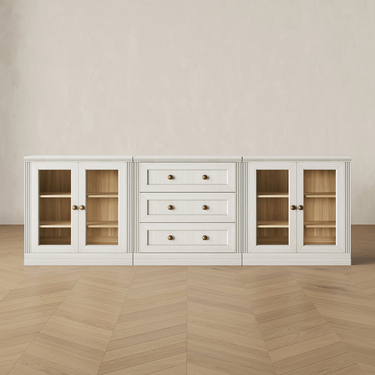 MONOS 3-Piece Modular Base Cabinet Set – Display + Drawer + Display