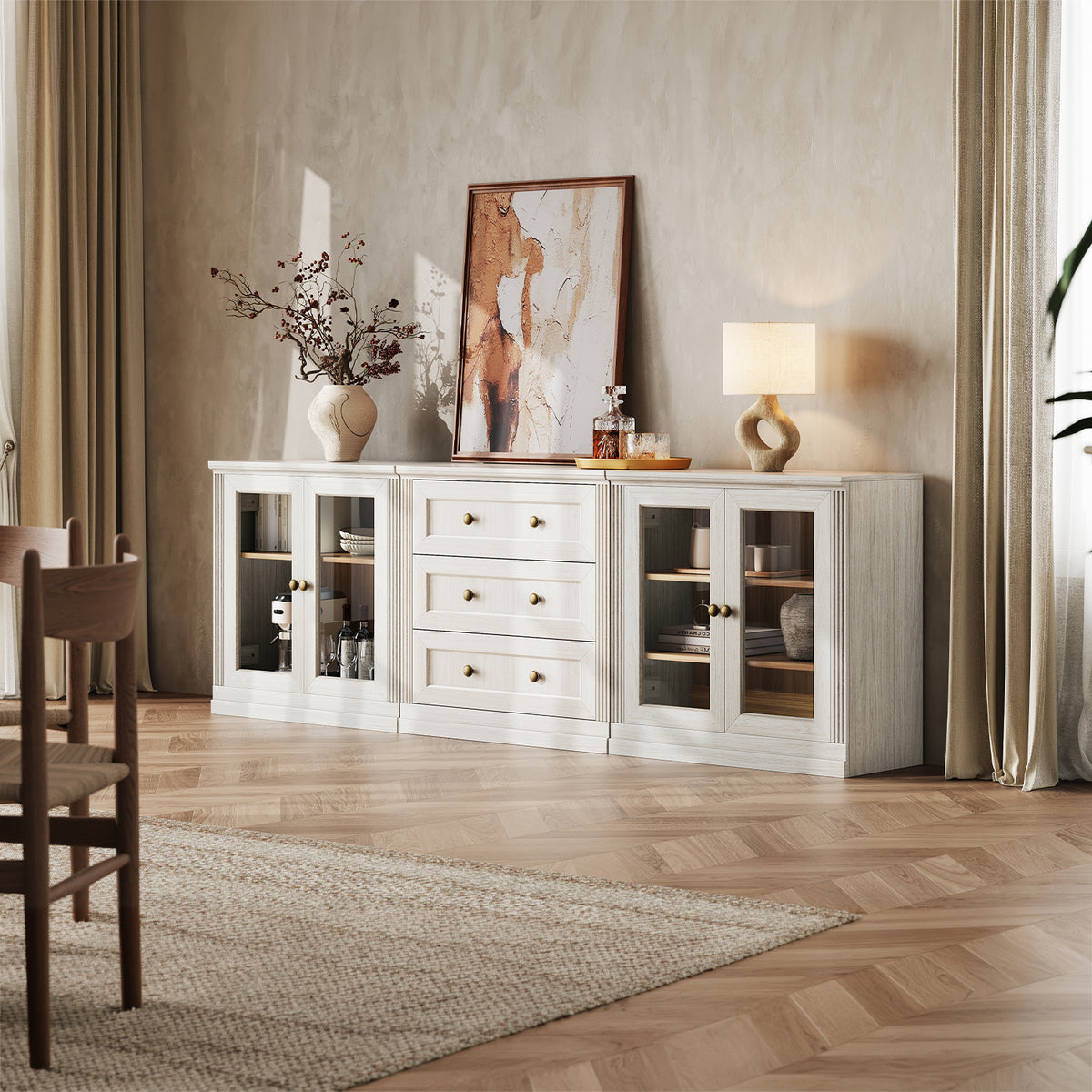 MONOS 3-Piece Modular Base Cabinet Set – Display + Drawer + Display