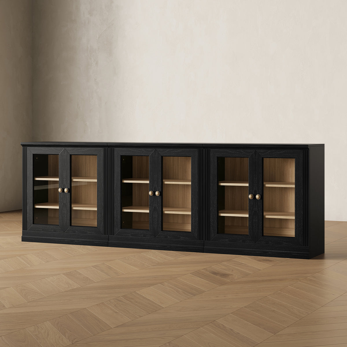 MONOS 3-piece base cabinet set in Black, angled view