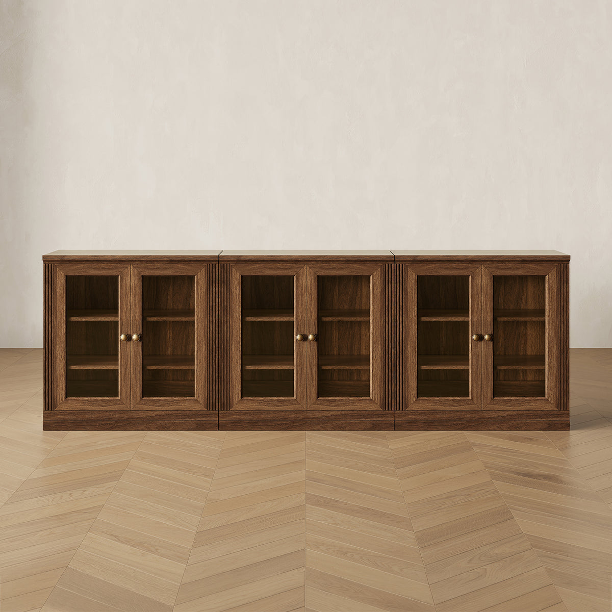 MONOS 3-piece base cabinet set in Walnut, front view