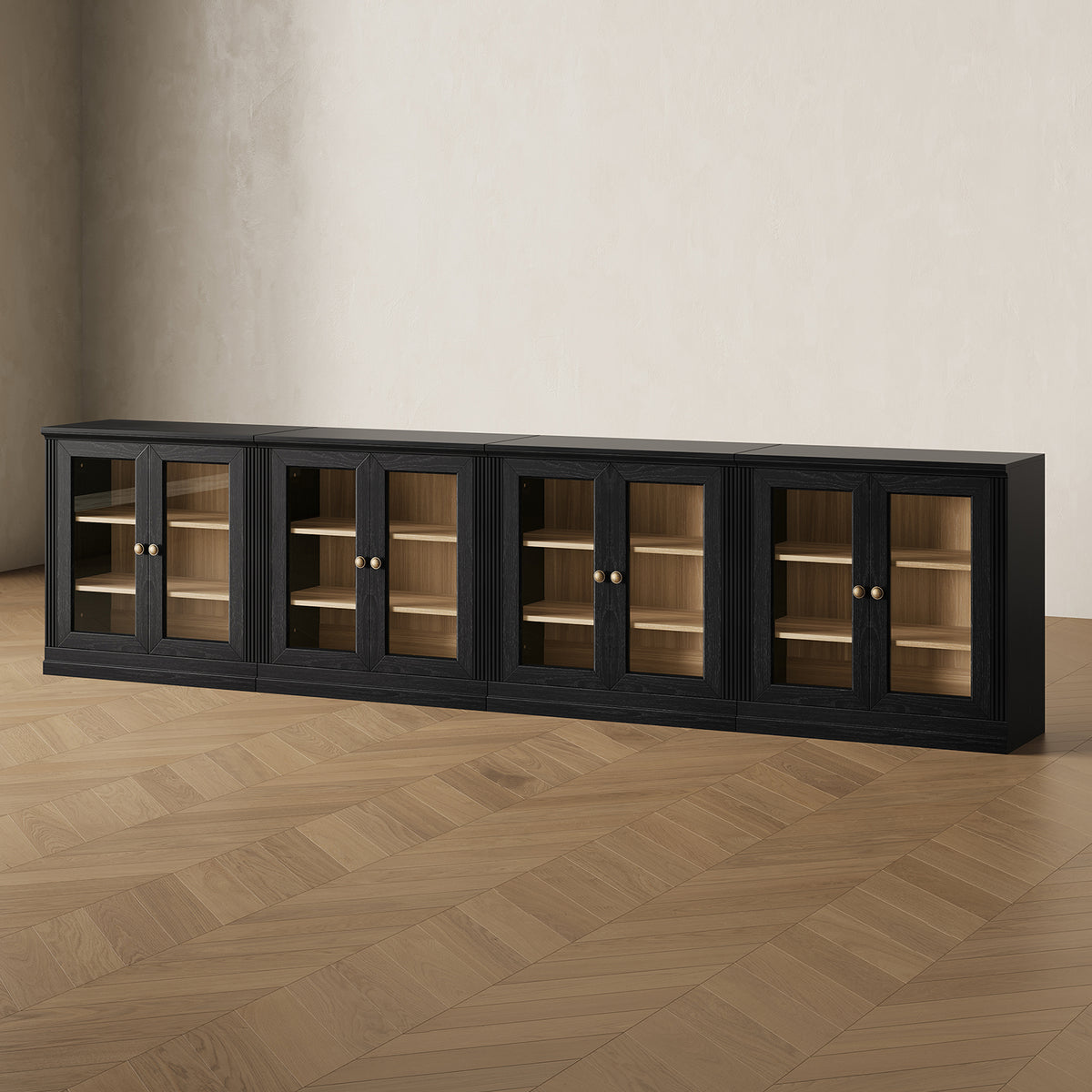 MONOS 4-piece base cabinet set in Black, angled view