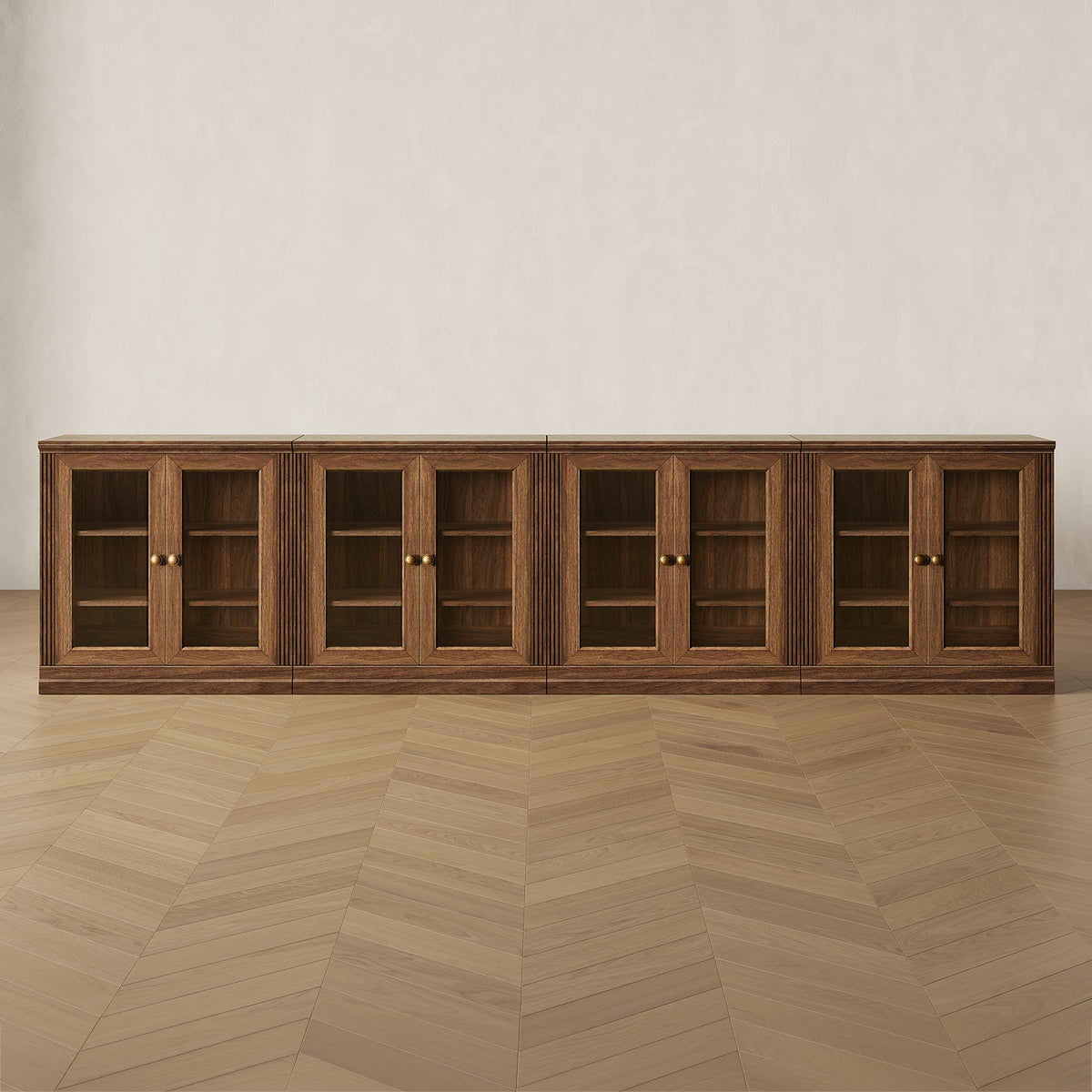MONOS 4-piece base cabinet set in Walnut, front view