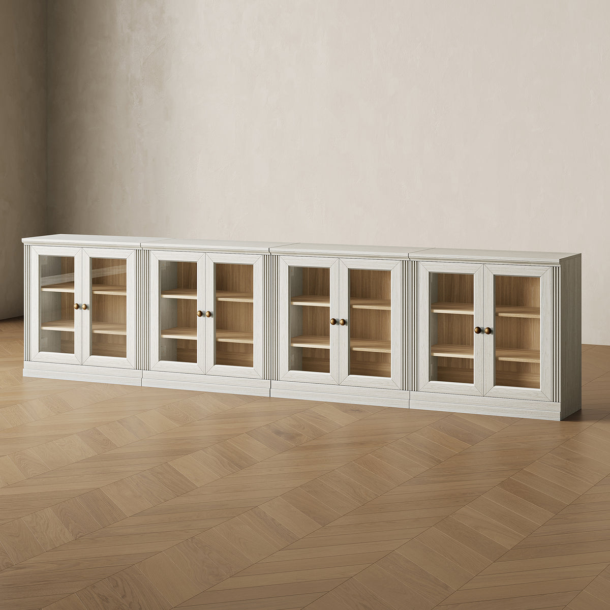 MONOS 4-piece base cabinet set in White, angled view