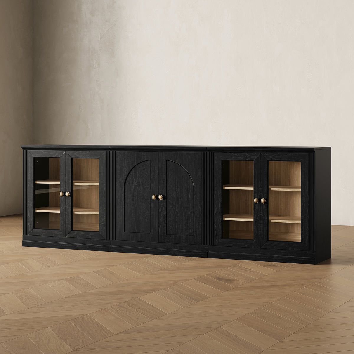 MONOS 3-piece base cabinet set in Black, angled view