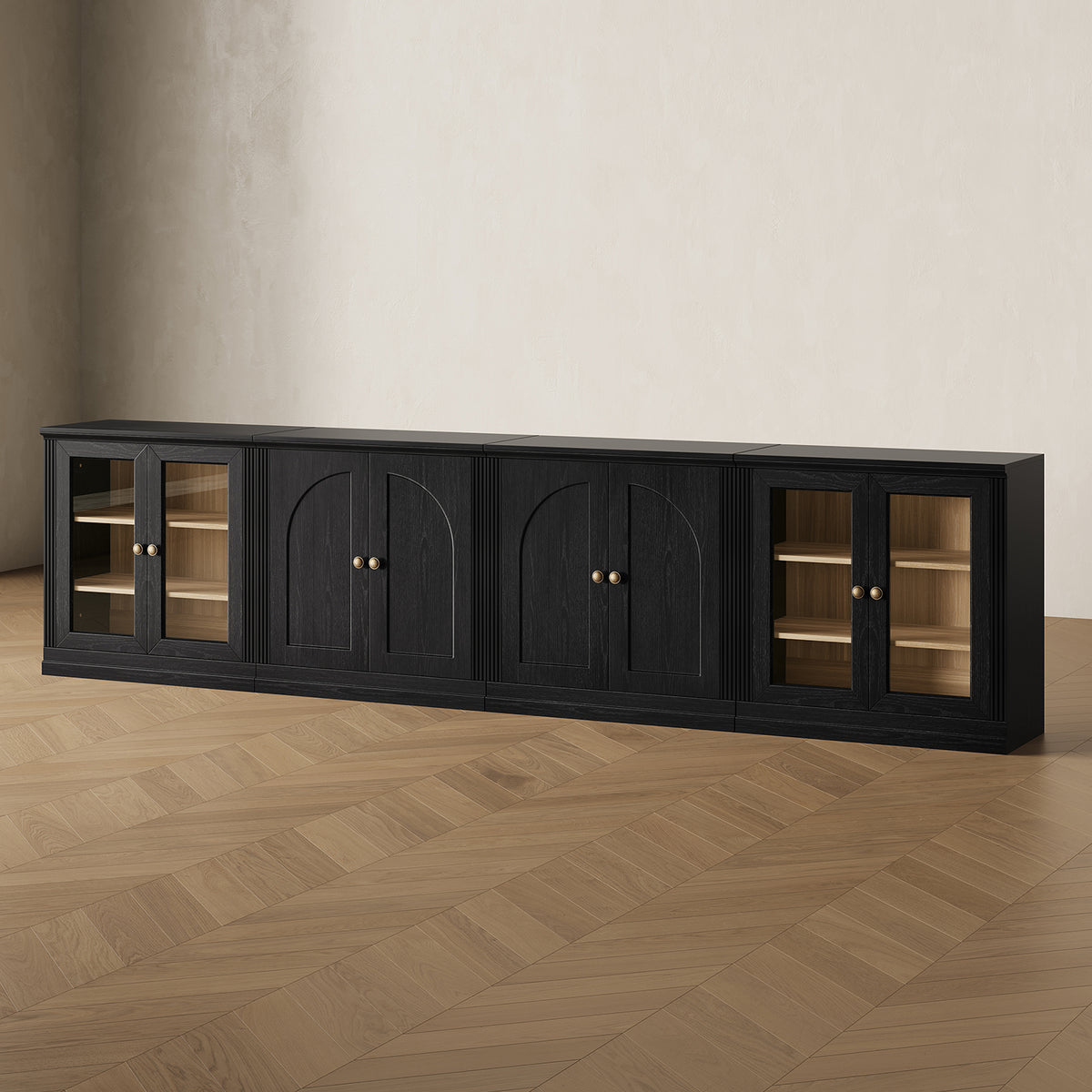 MONOS 4-piece base cabinet set in Black, angled view
