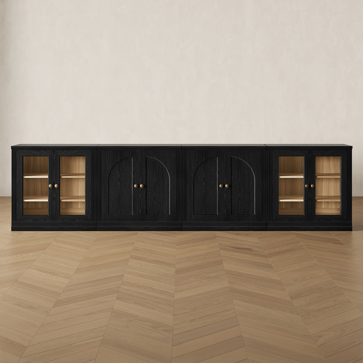 MONOS 4-piece base cabinet set in Black, front view