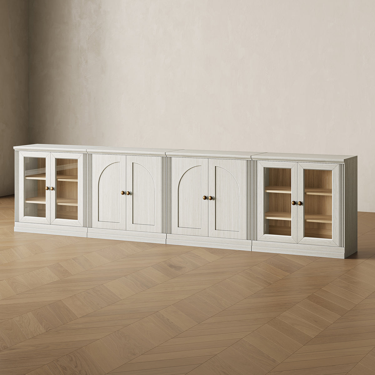 MONOS 4-piece base cabinet set in White, angled view