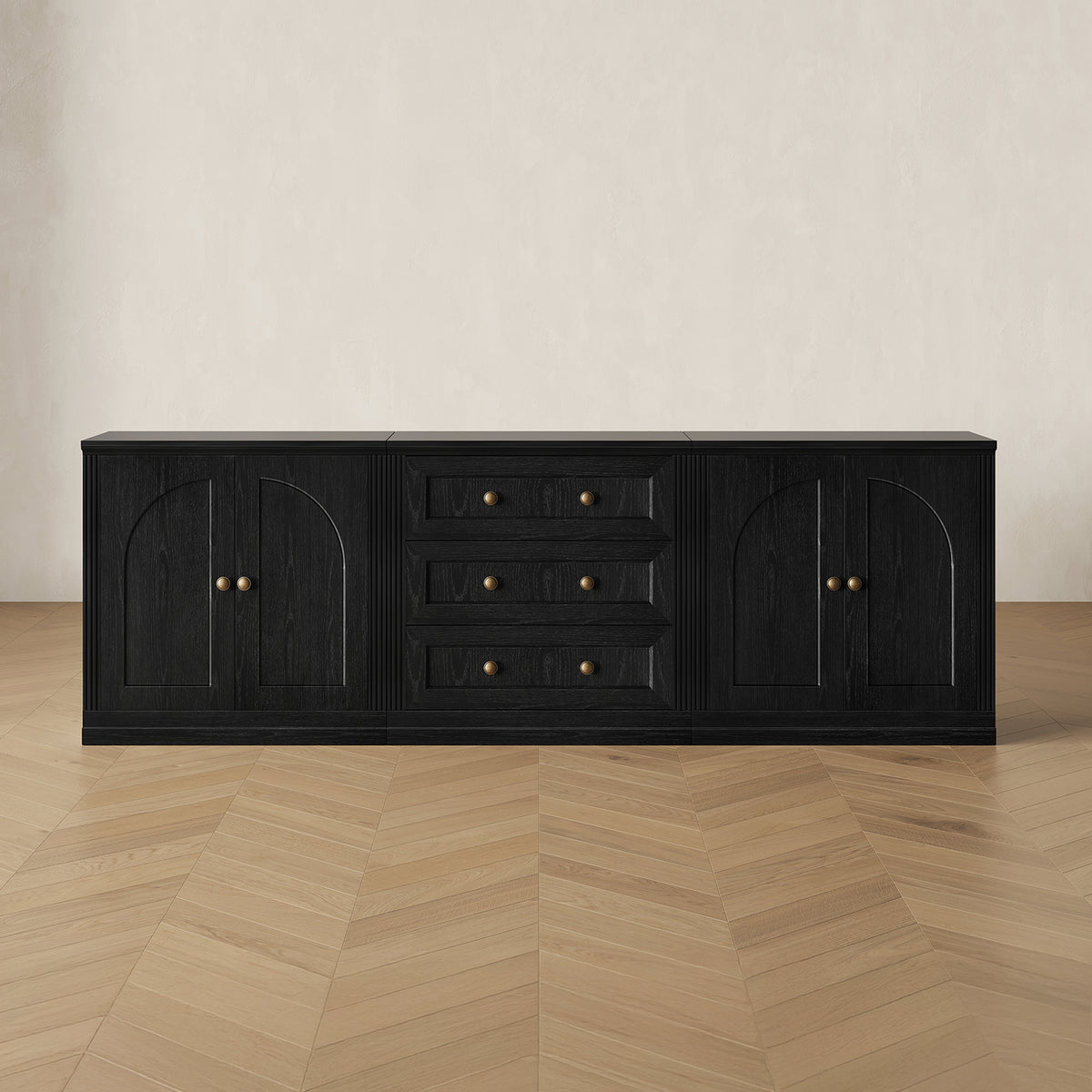 MONOS 3-piece base cabinet set in Black, front view