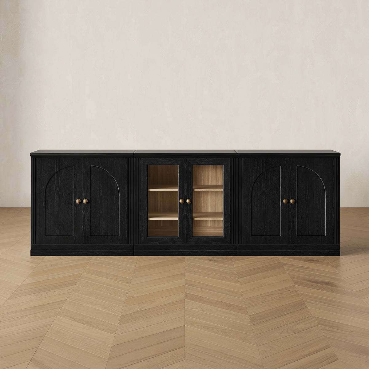 MONOS 3-piece base cabinet set in Black, front view
