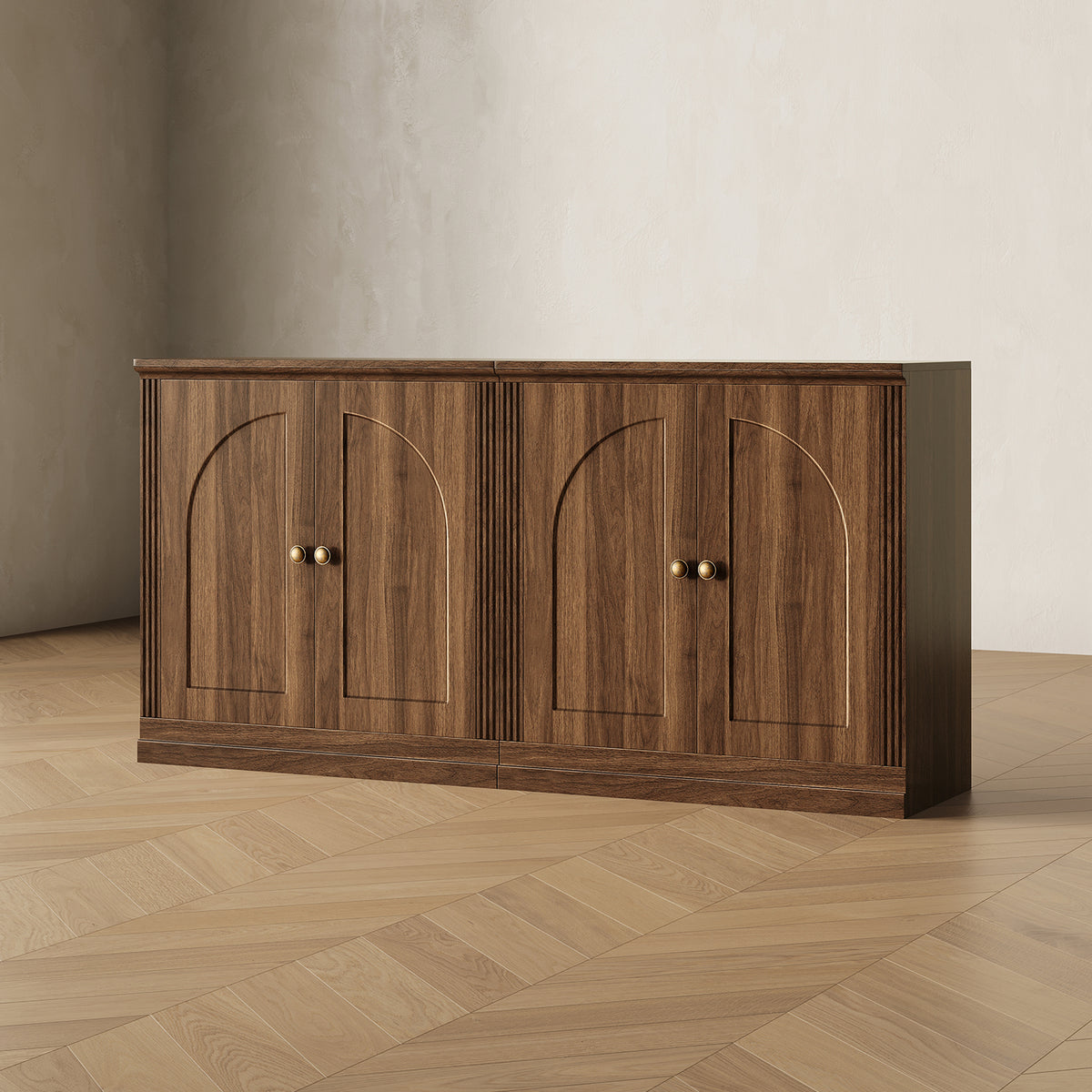 MONOS 2-piece base cabinet set in Walnut, angled view