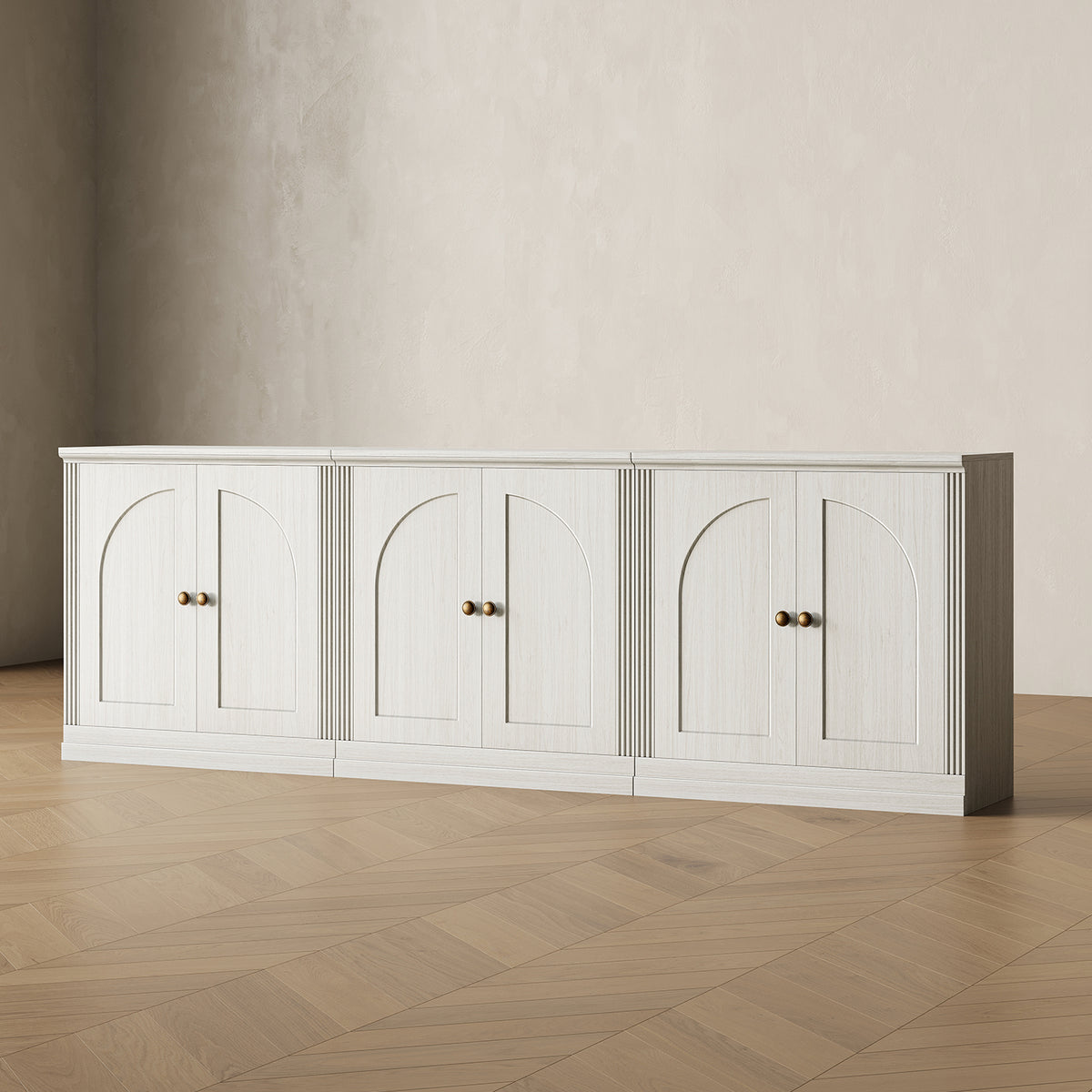 MONOS 3-piece base cabinet set in White, angled view