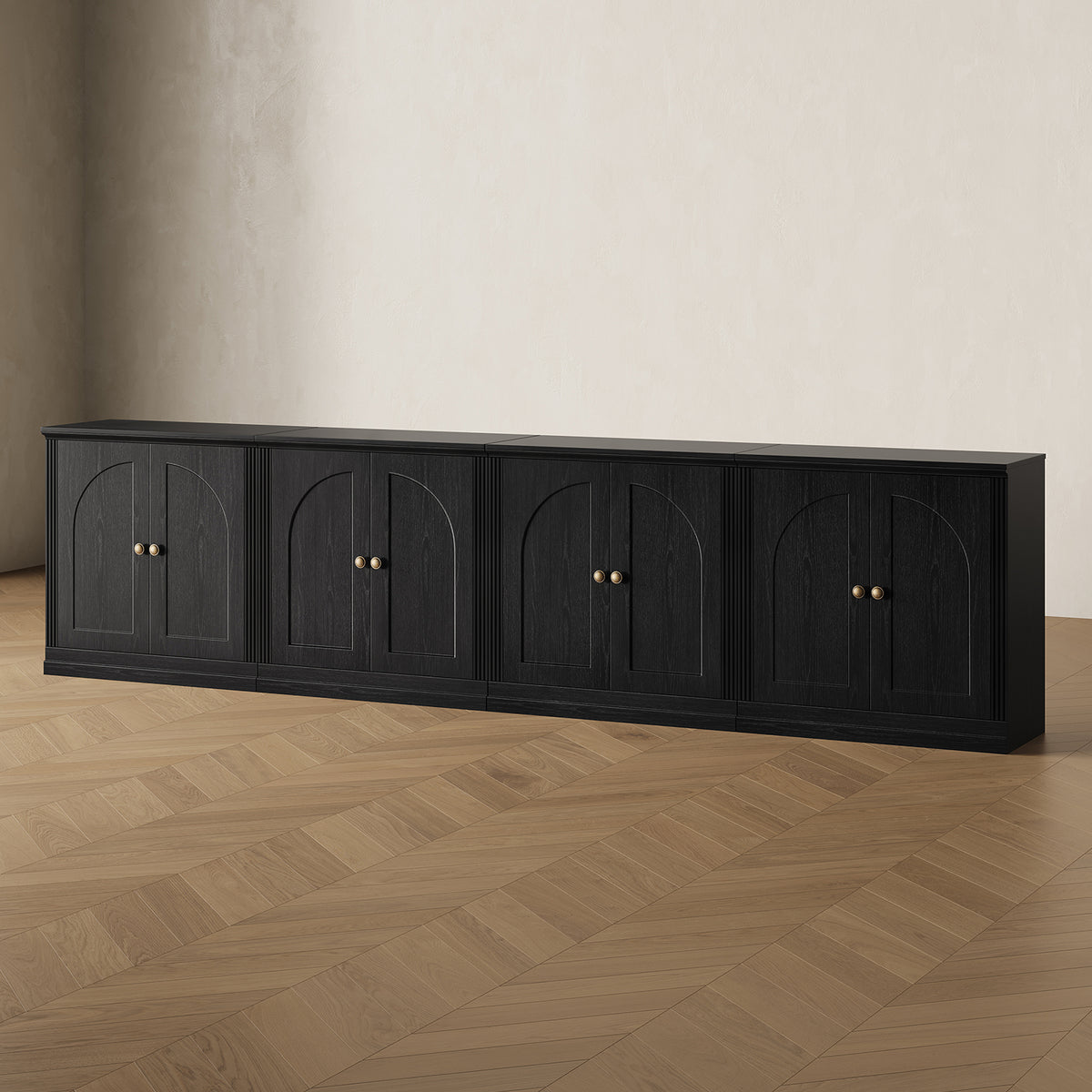 MONOS 4-piece base cabinet set in Black, angled view