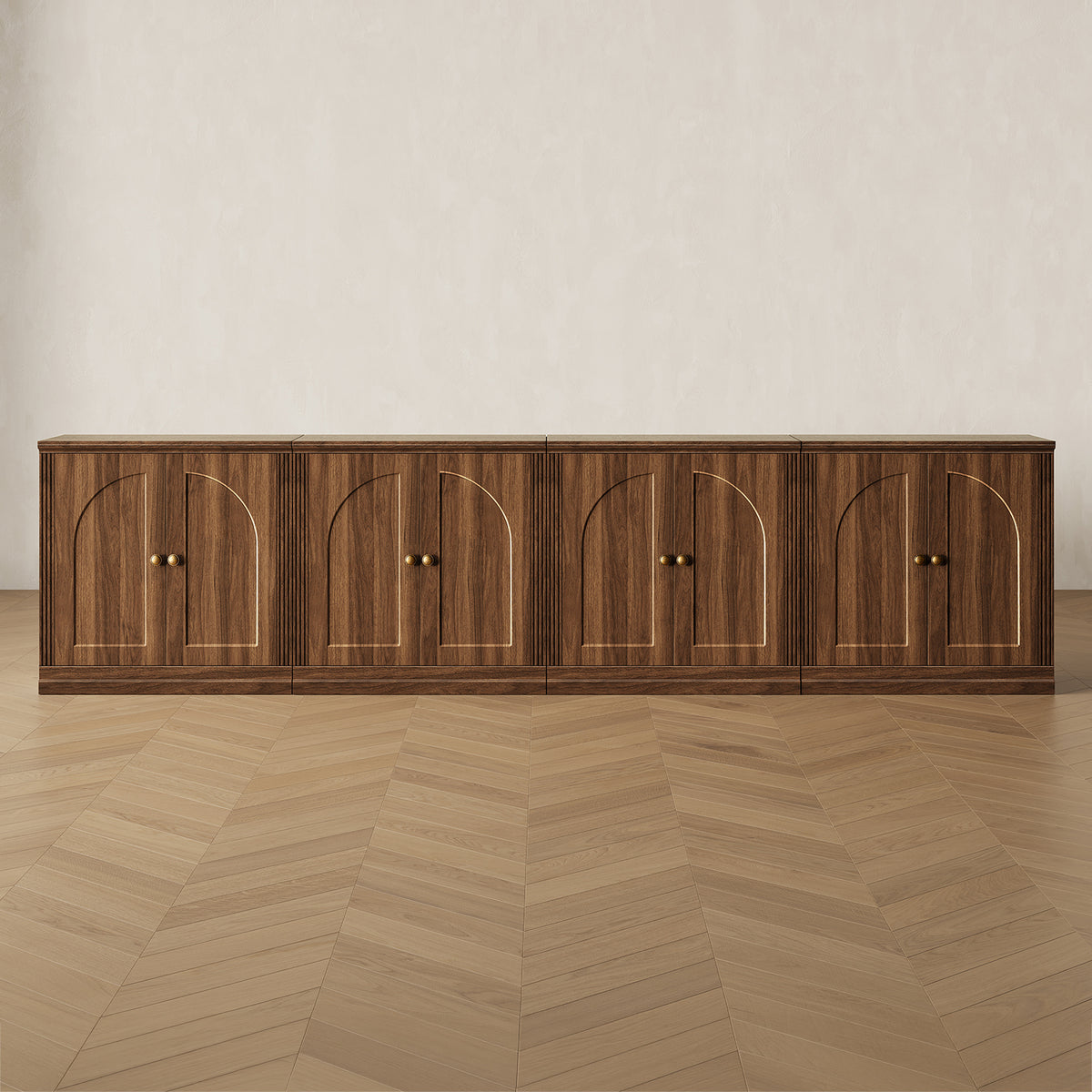 MONOS 4-piece base cabinet set in Walnut, front view