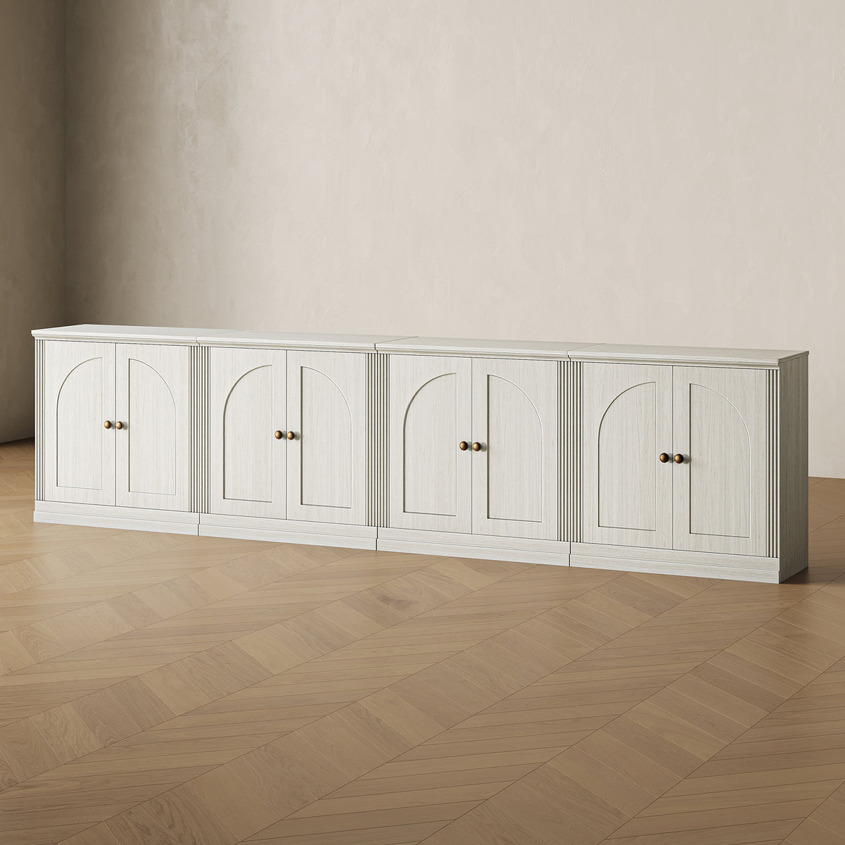 MONOS 4-piece base cabinet set in White, angled view