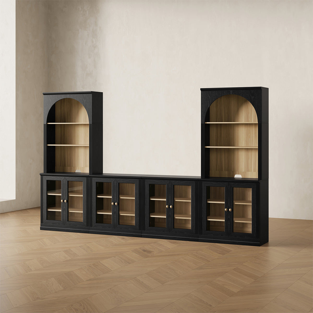 MONOS 4-piece cabinet set in Black, angled view