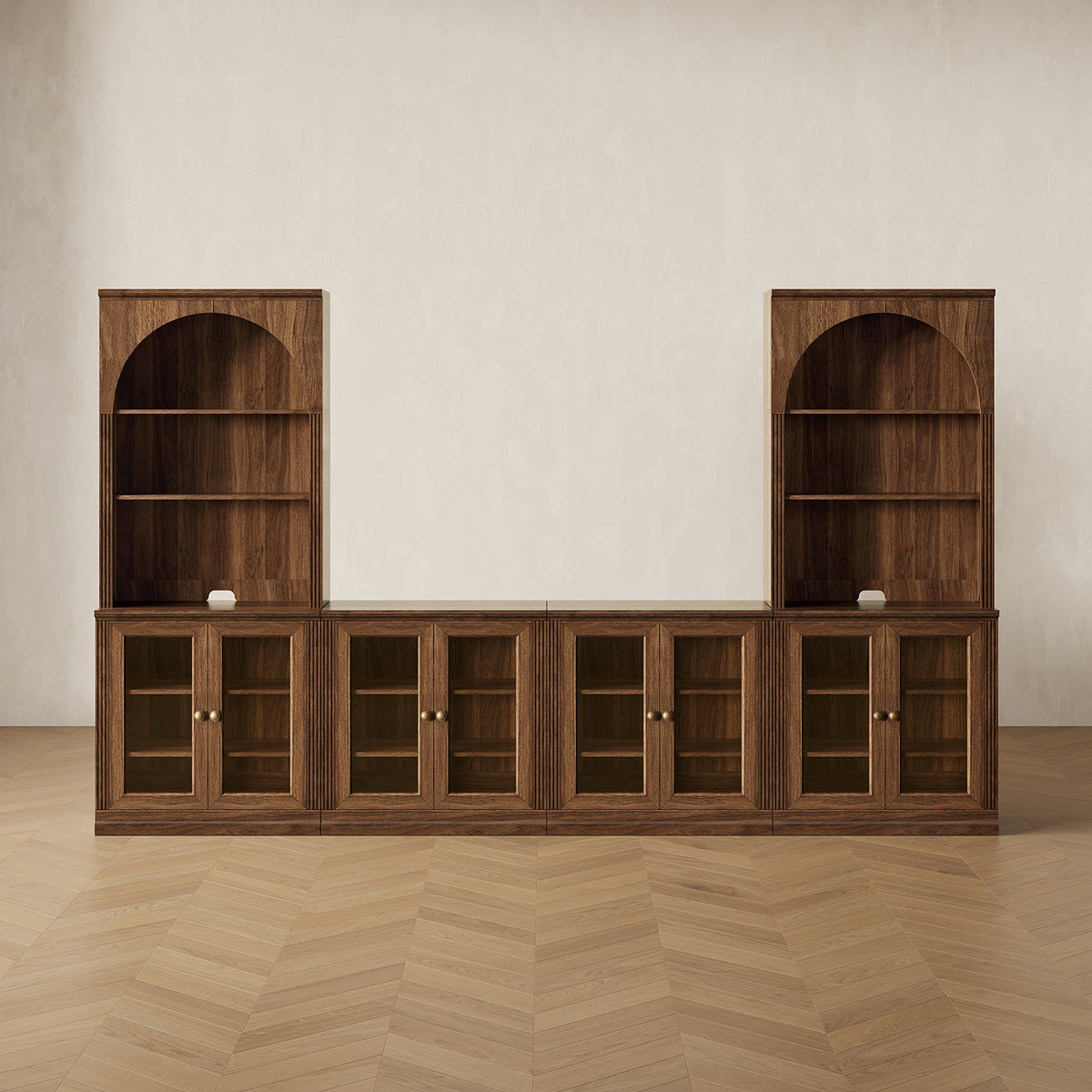 MONOS 4-piece cabinet set in Walnut, front view