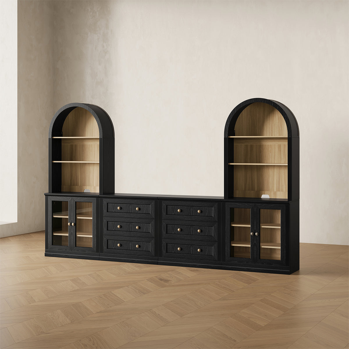 MONOS 4-piece cabinet set in Black, angled view