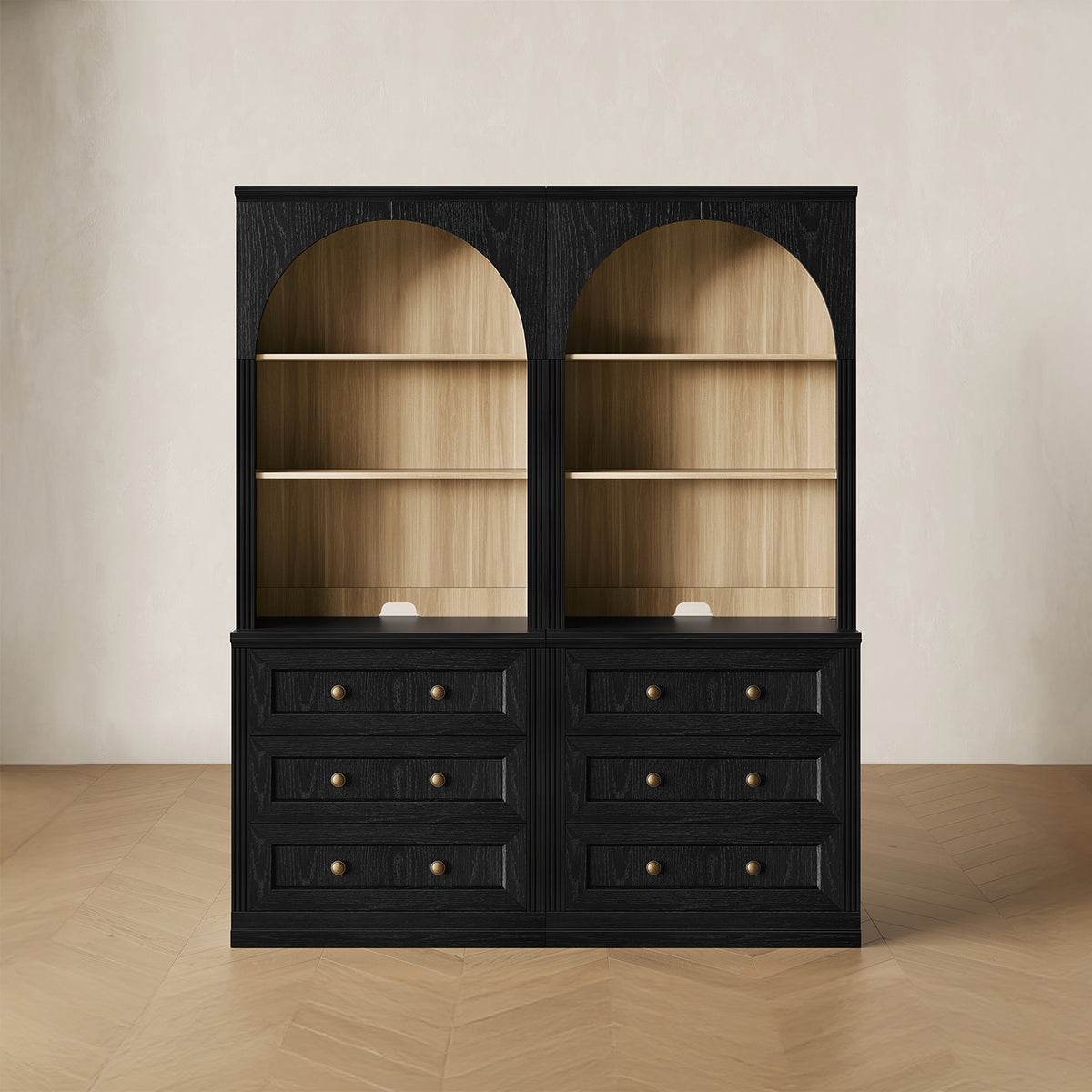 MONOS 2-piece tall cabinet set in Black, front view