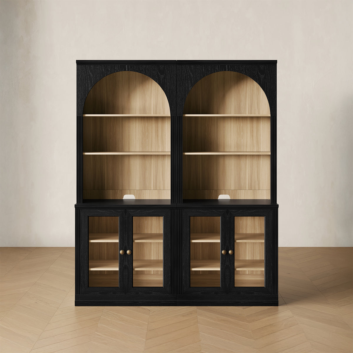 MONOS 2-piece tall cabinet set in Black, front view