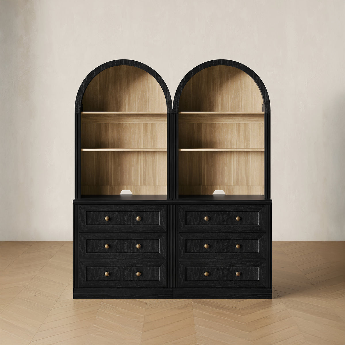 MONOS 2-piece tall cabinet set in Black, front view