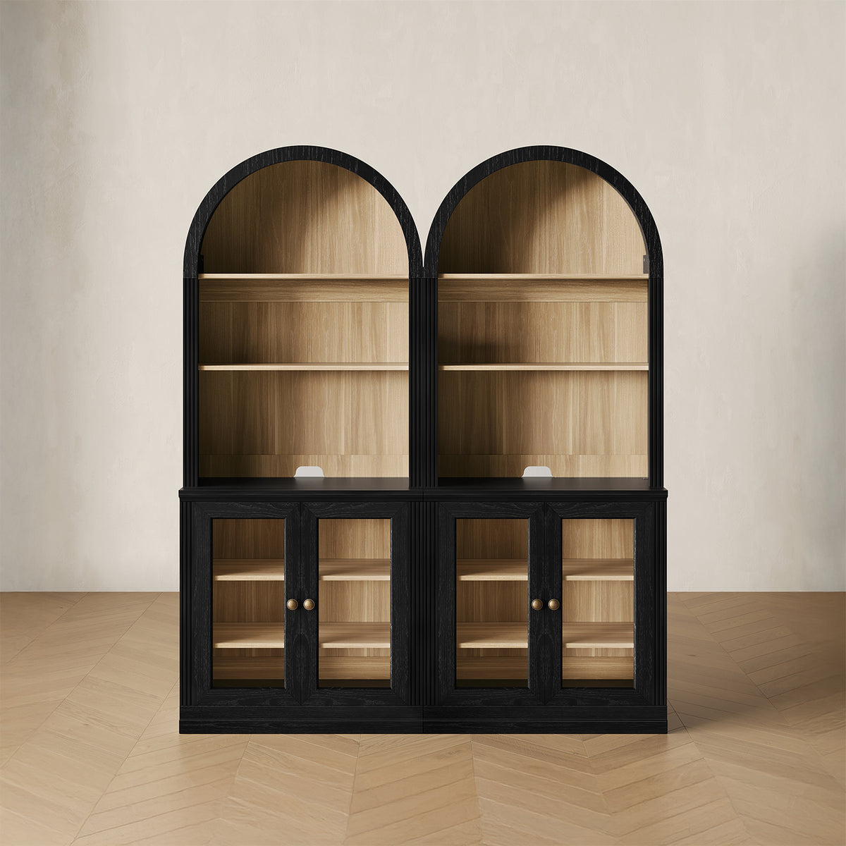 MONOS 2-piece tall cabinet set in Black, front view