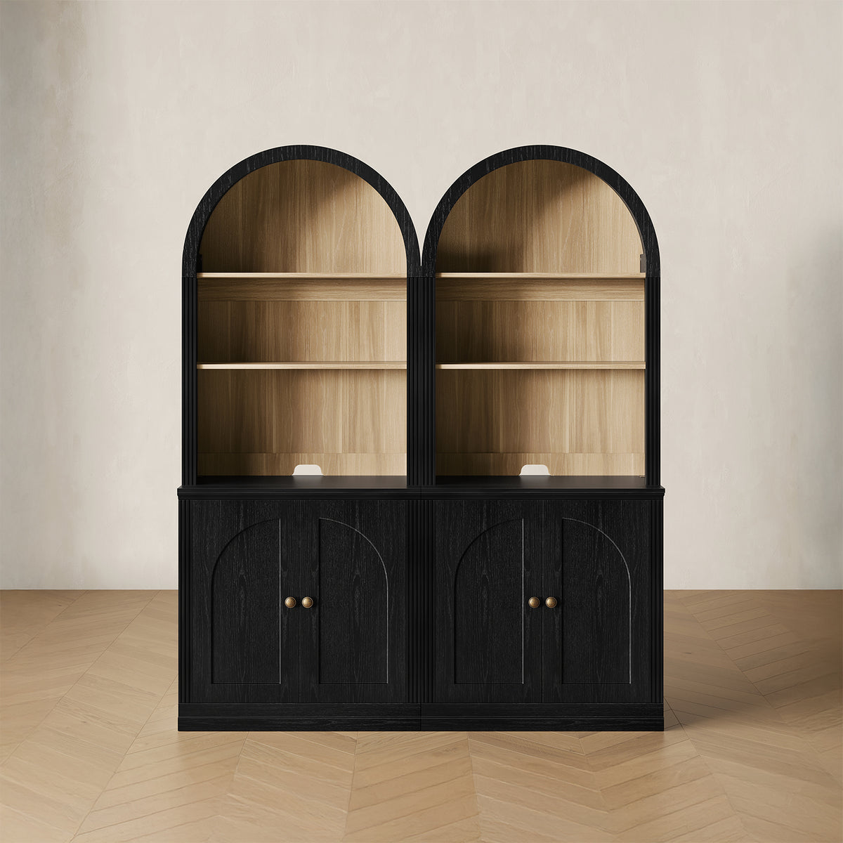 MONOS 2-piece tall cabinet set in Black, front view