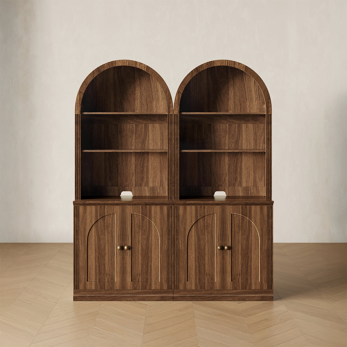 MONOS 2-piece tall cabinet set in Walnut, front view
